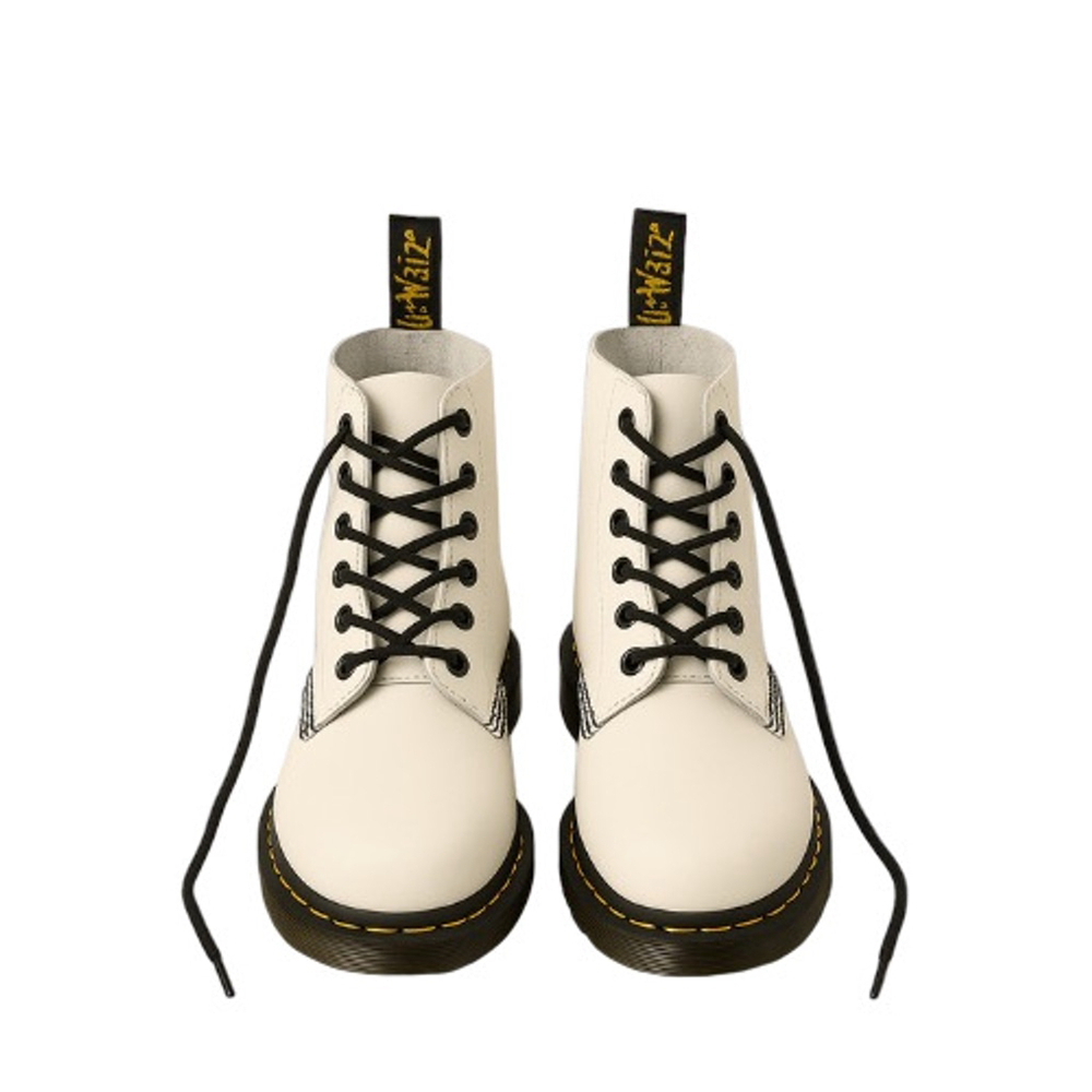 Dr. Martens 101 White Smooth Leather Ankle Boots Yellow Stitching Women's US 6